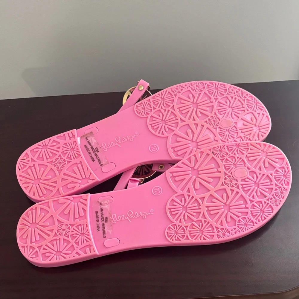 Lilly Pulitzer Hollie Jelly Sandals | Size 10 Pink Gold Accents – Excellent - Picture 5 of 6